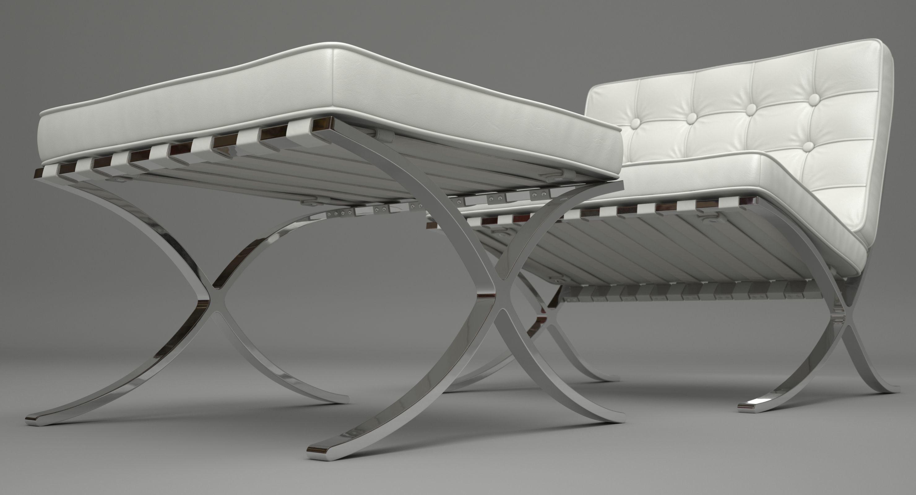 巴塞罗那椅子和凳子(白色皮革)3d模型