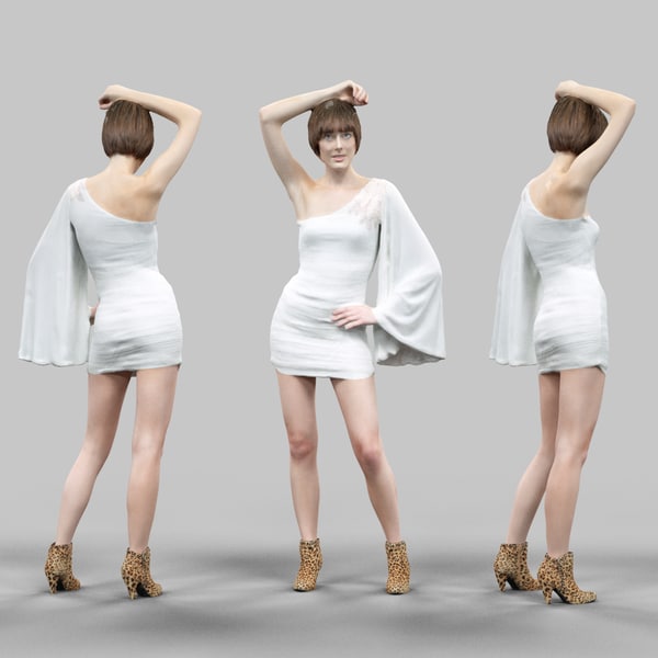 ポーズをとって白いドレスの女の子3dモデル Turbosquid