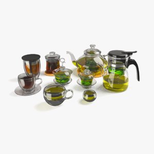 3d tea glassware set glass model