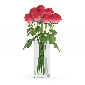 3d max bouquet red roses glass vase
