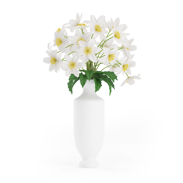 背の高い花瓶の白い花3dモデル Turbosquid