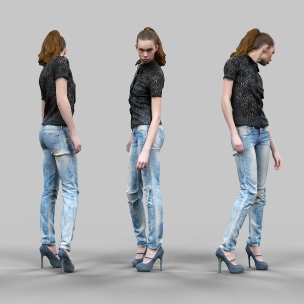 3d model girl jeans black posed