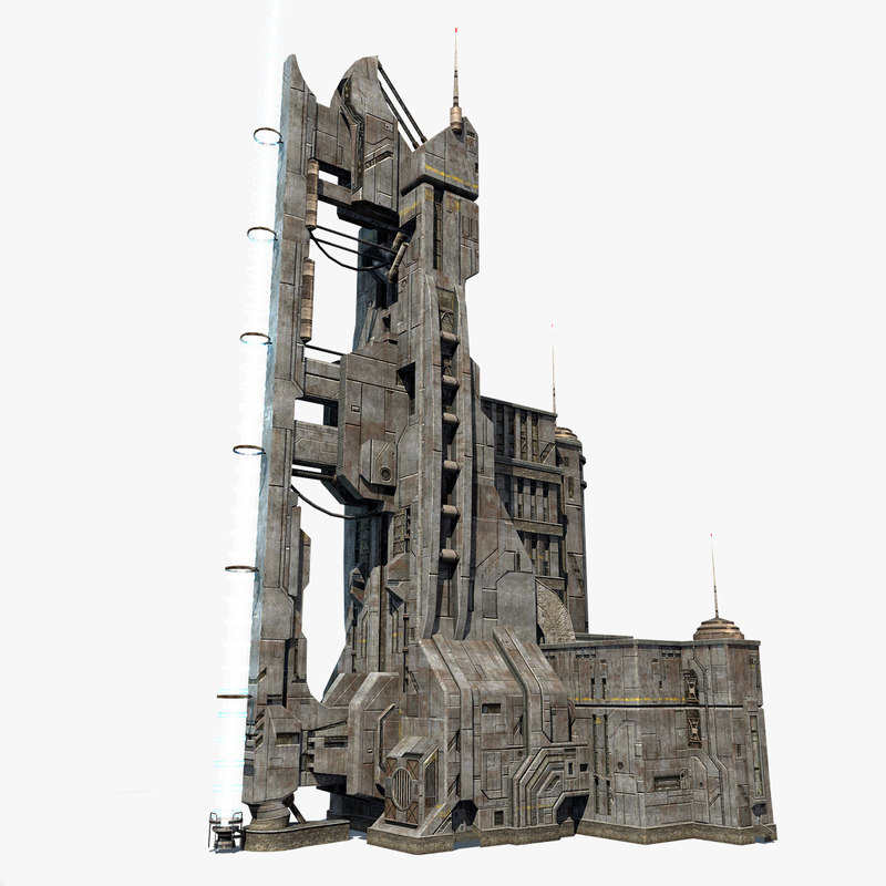 3d model of lowpoly scifi tower