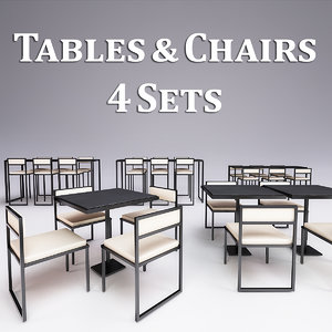 metal tables chairs 4 3d model