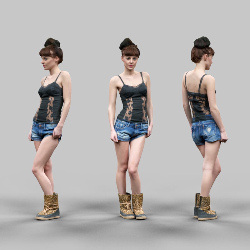 Girl Sexy Jeans Short 3d Obj 