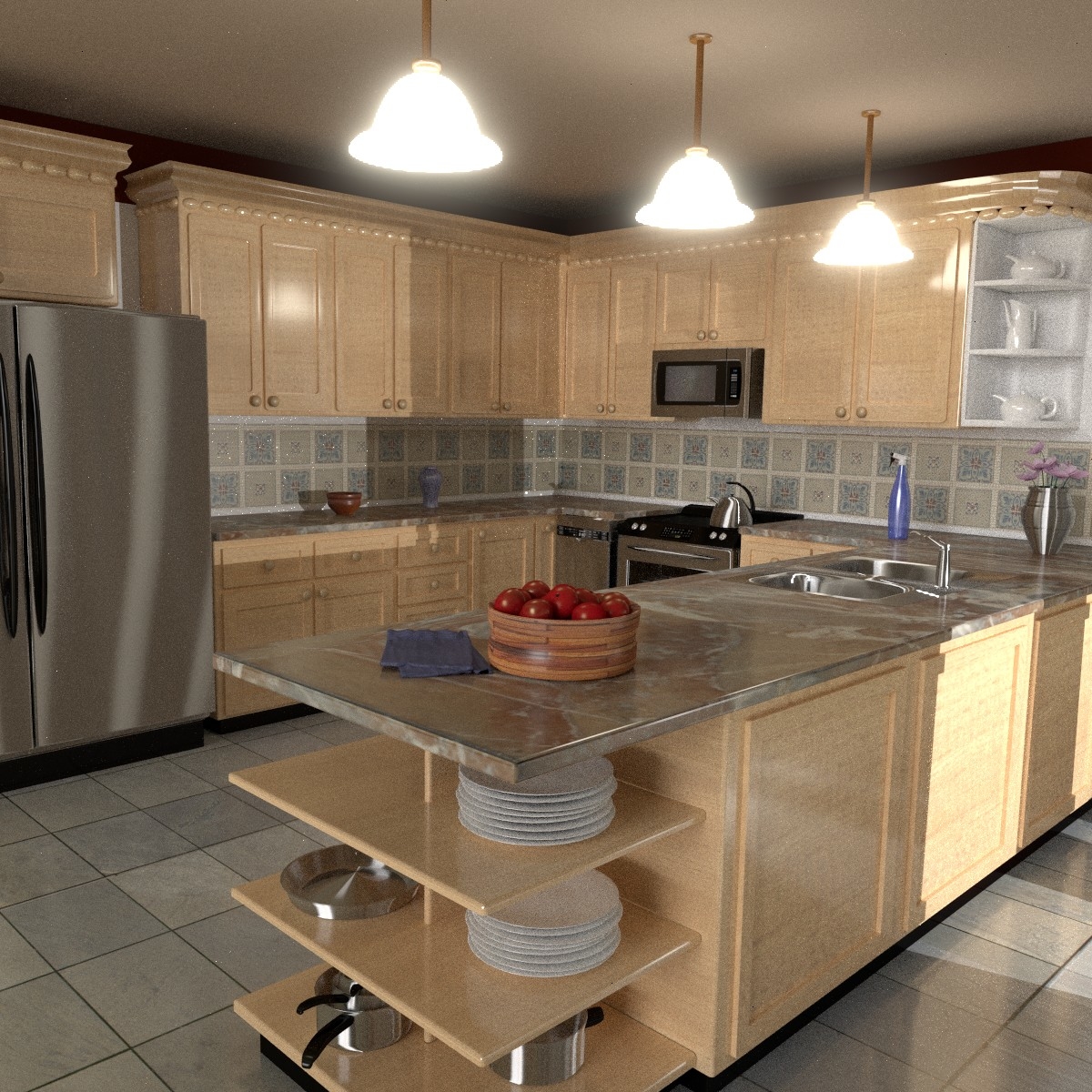 中西厨房装修效果图3d图片