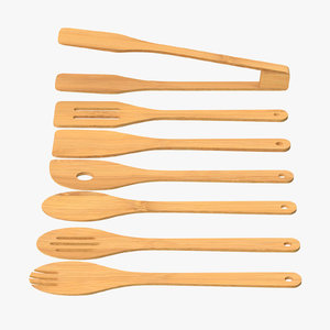 3d model wooden cooking utensil set