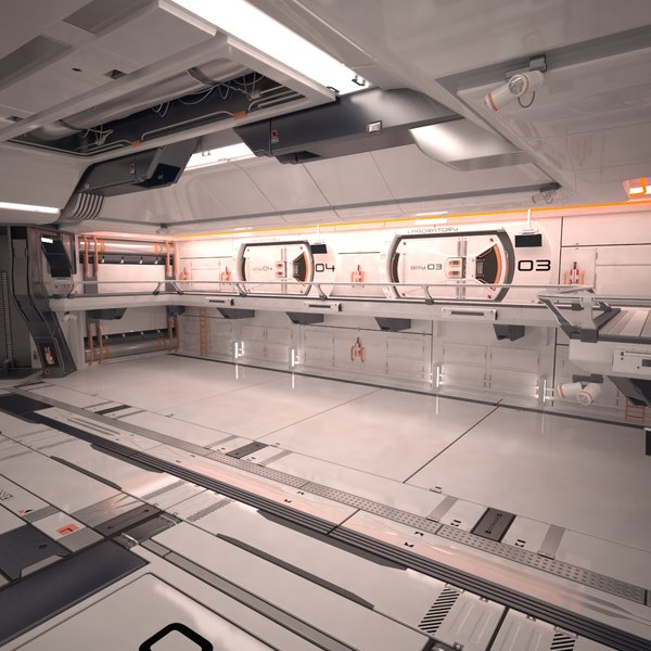 3d sci fi hangar interior scene model