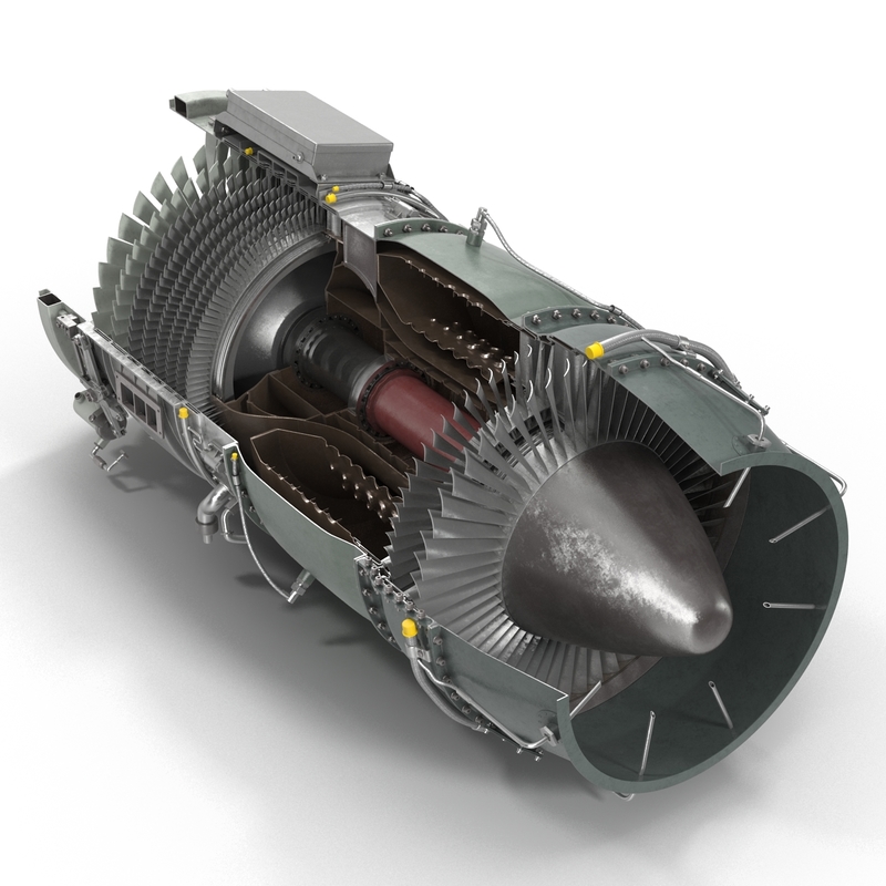 3d obj turbojet engine sectioned