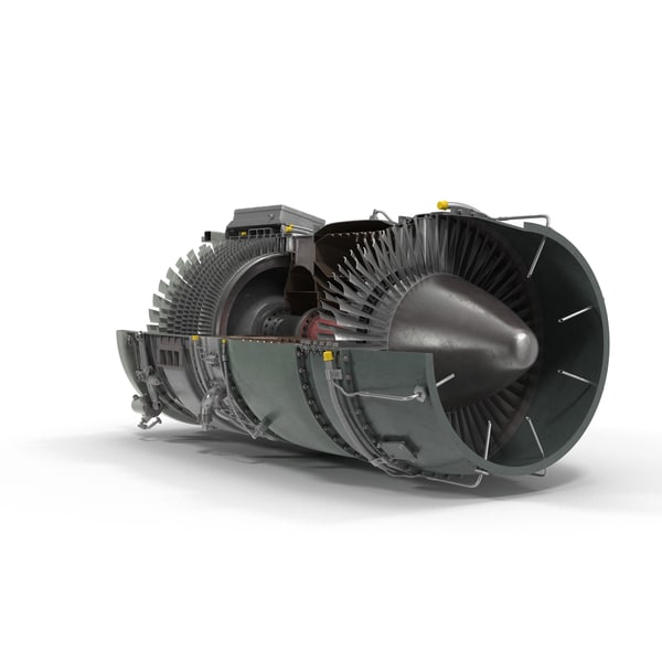 3d obj turbojet engine sectioned