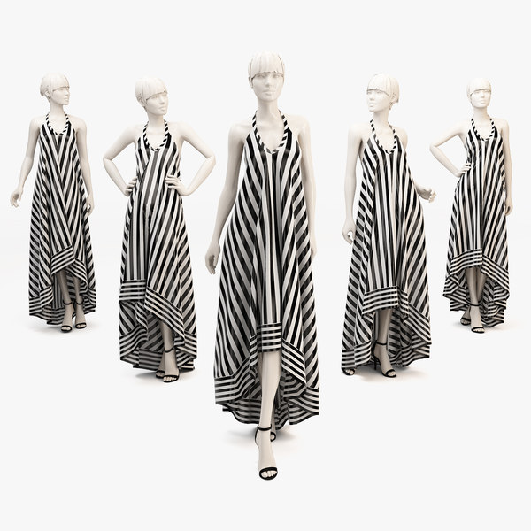 dress mannequin 3d model Woman mannequin GIA silk high-low striped dress Cl...