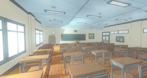 3d anime classroom prop model