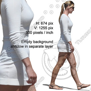 Cut out summer people: walking woman figure in white for exterior visualization
