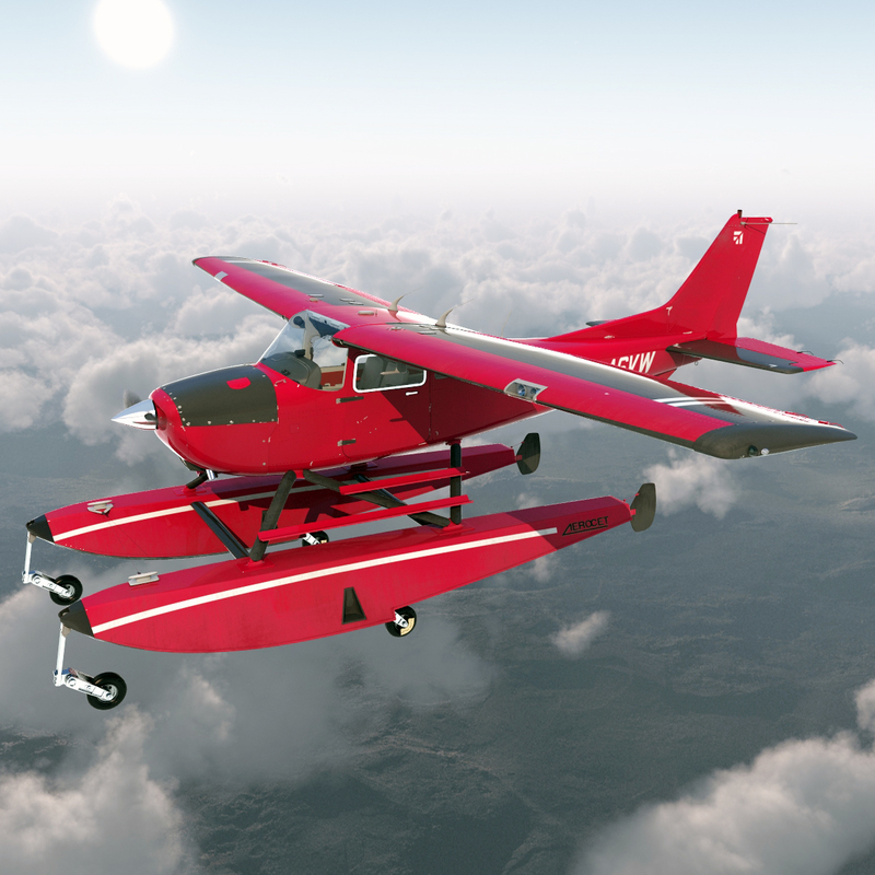 3d model cessna 172 red seaplane