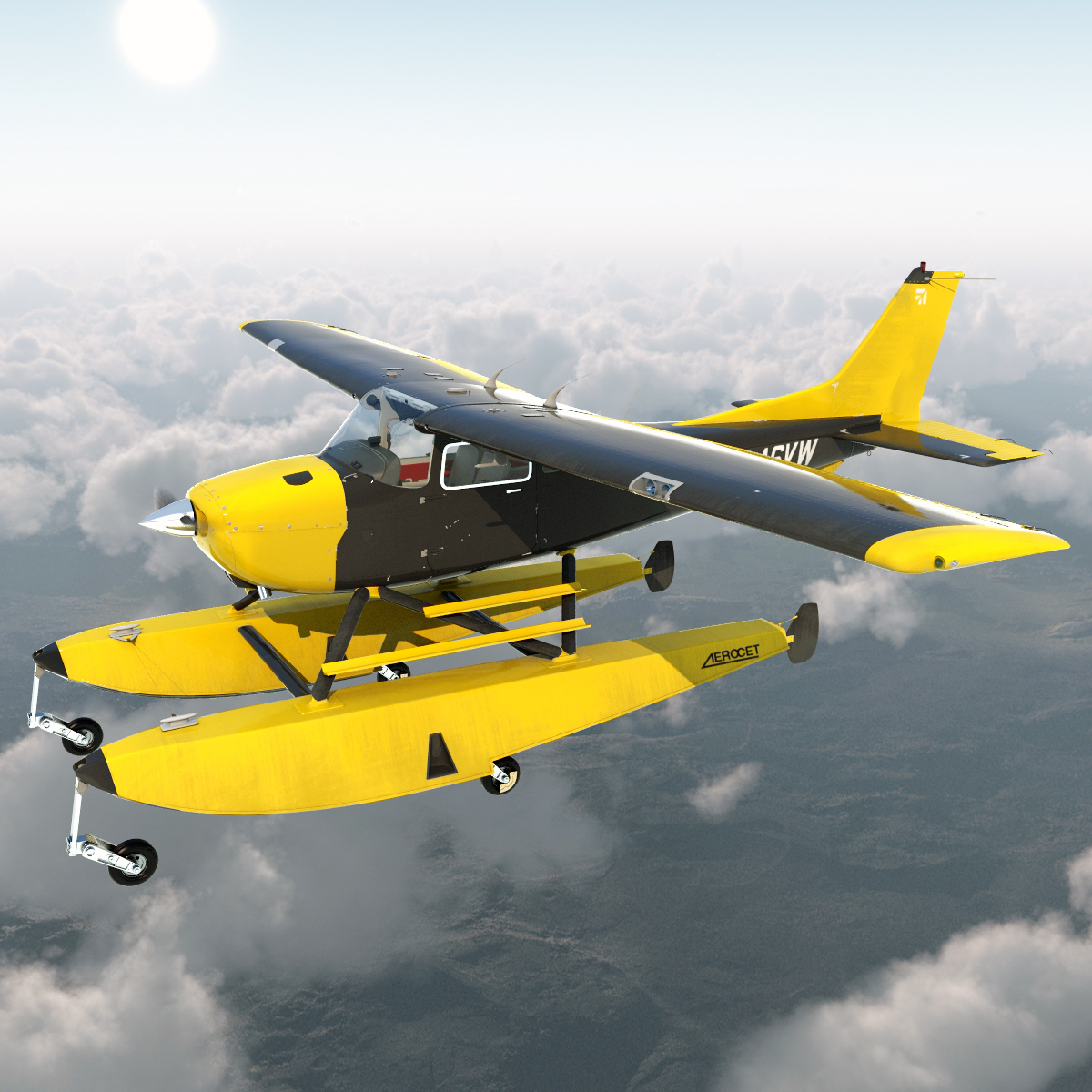 c4d cessna 172 black seaplane