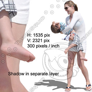 Cut out people for architectural visualisation: young mother with a child playing in the garden
