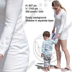 Cut out people for architectural visualisation: young mother playing with toddler in the garden