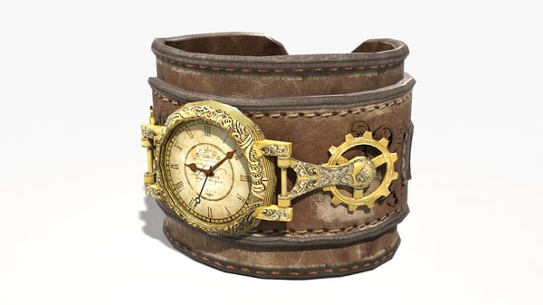 steampunk leather wrist watch obj