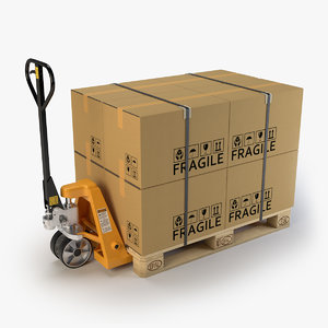 3d hand pallet truck cardboard boxes