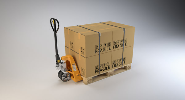 Download 3d Hand Pallet Truck Cardboard Boxes