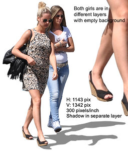Cut out people: two young women walking in the city