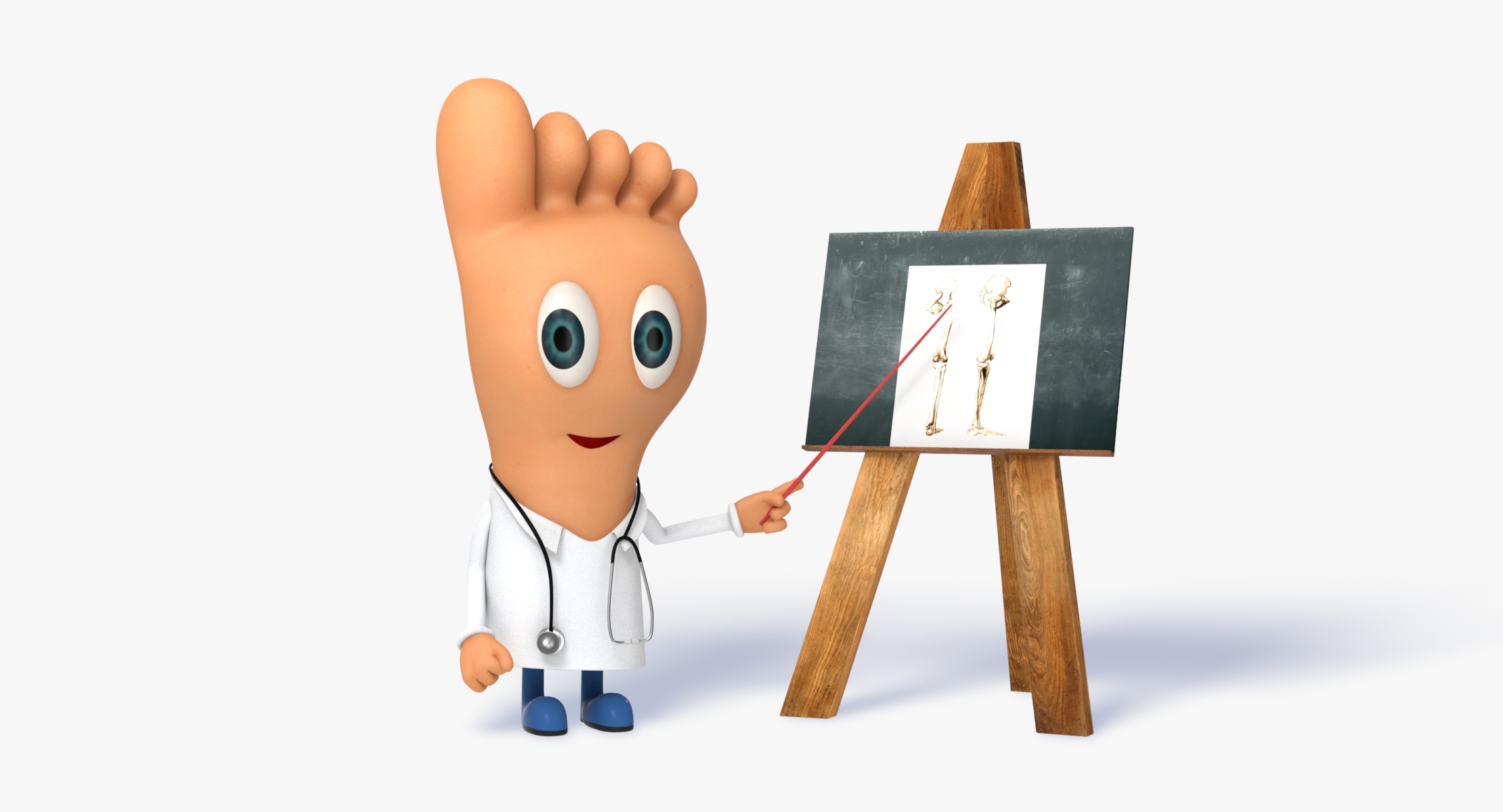 cartoon doctor foot character rigged obj