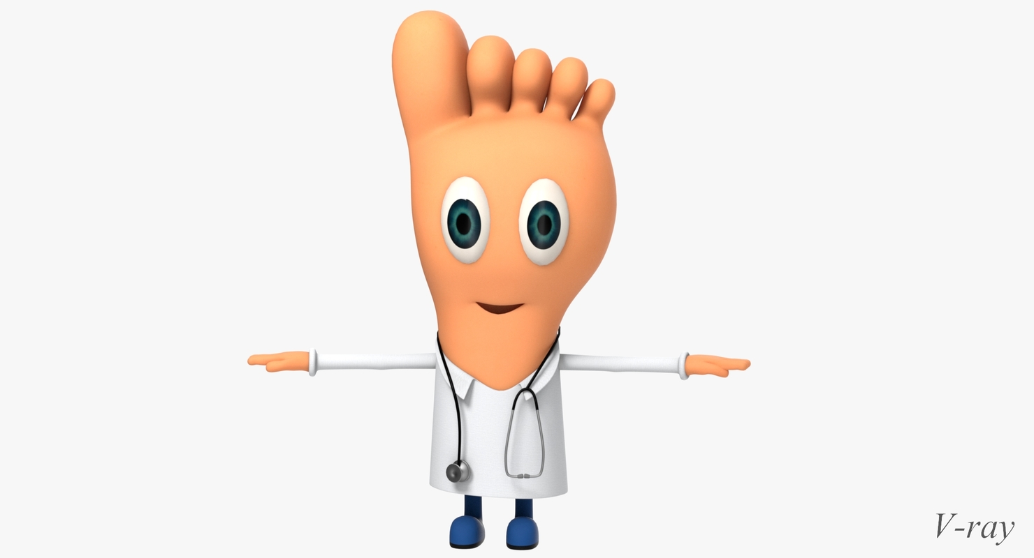 cartoon doctor foot character rigged obj