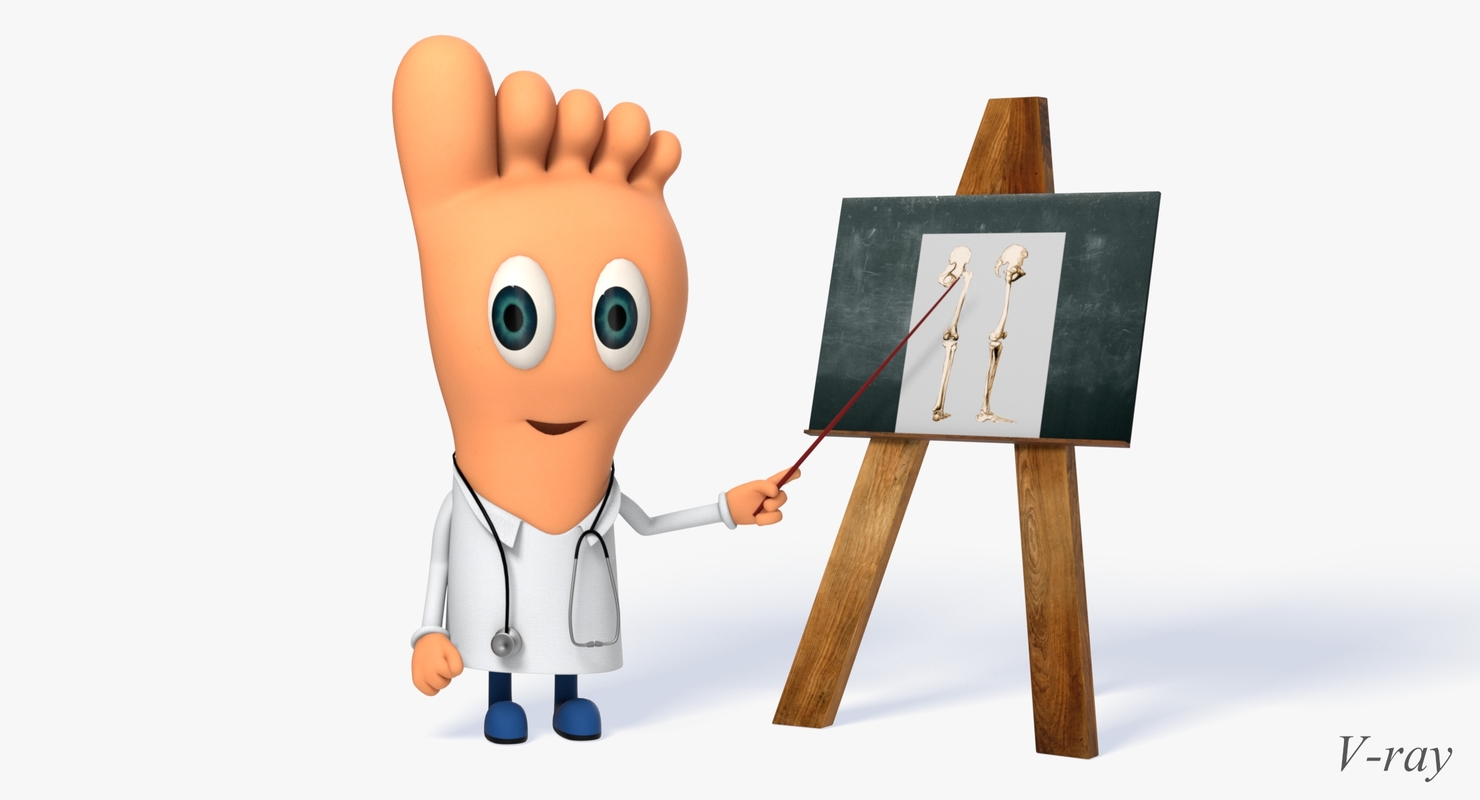 cartoon doctor foot character rigged obj