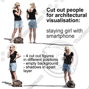 Cut out people for architectural  visualisation: staying and waiting beautiful blond woman figure