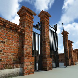 brick fence wall gate 3d model