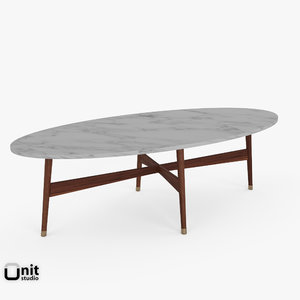3d handcrafted mid-century oval coffee table