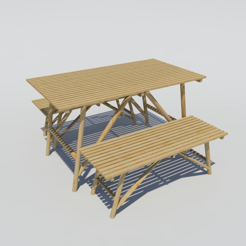 bamboo table benches 3d model