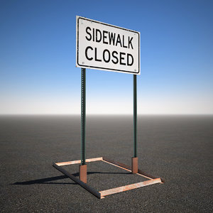 3d model sidewalk closed sign
