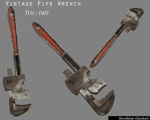 obj vintage pipe wrench