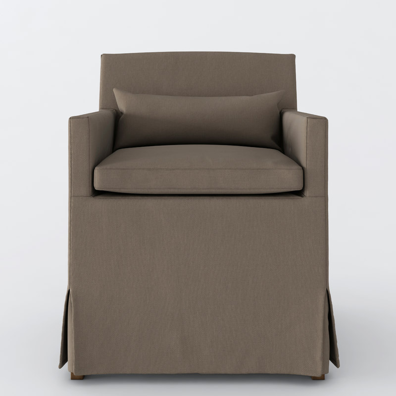 Low Belgian Track Arm Slipcovered Armchair