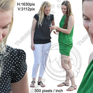Cut out people for interior visualization: staying figure of two pretty girls