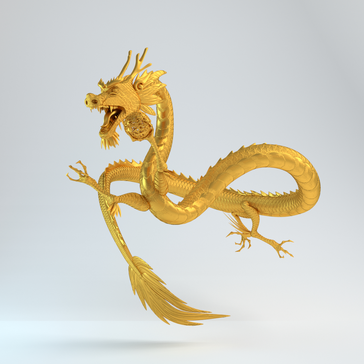 3d model gold dragon statue