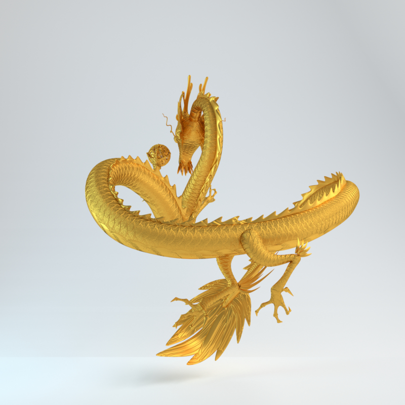 3d model gold dragon statue