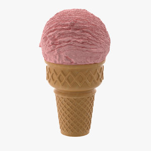 strawberry ice cream cone 3d model
