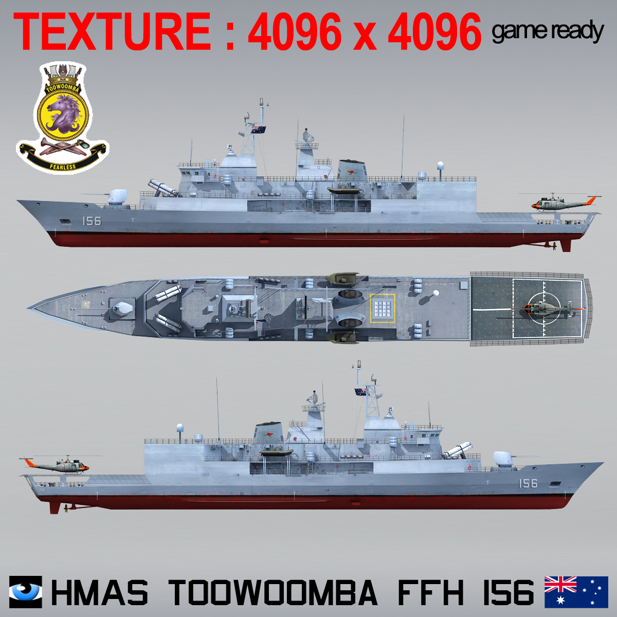 modelo 3d HMAS Toowoomba FFH 156 Anzac Class Frigate - TurboSquid 1020577