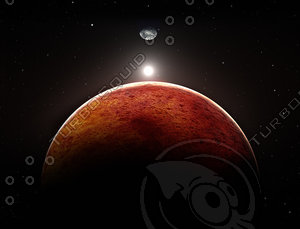 Planet Mars with moon