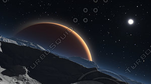 Phobos with the red planet Mars in the background