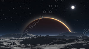 Phobos with the red planet Mars in the background