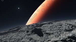 Deimos with the red planet Mars in the background