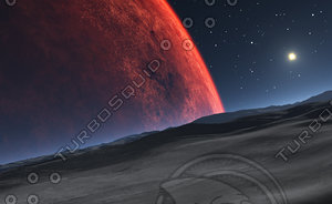 Deimos with the red planet Mars in the background