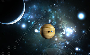 Extrasolar planet. Gas giant with moons.