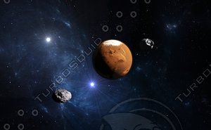 Planet Mars with moons