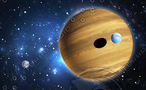 Extrasolar planet. Gas giant with moons.