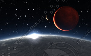 Sunrise over the Phobos with red planet Mars in the background