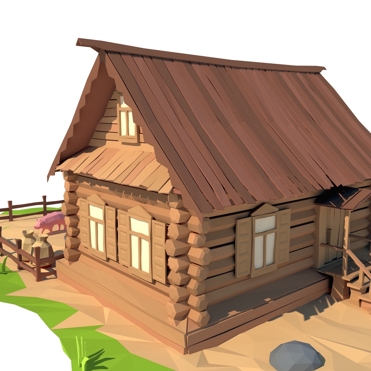wooden house cartoon 3d max